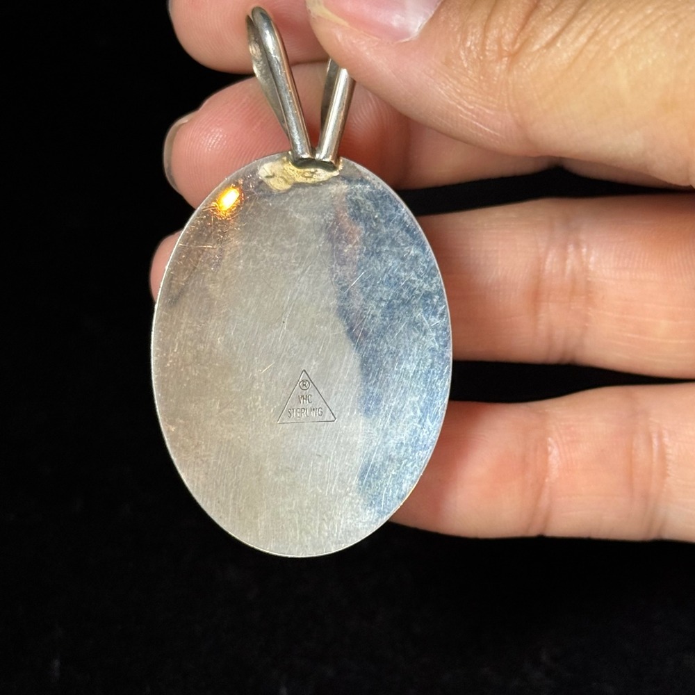VHC Sterling Silver Blue Stone Oval Pendant Vintage Artisan Southwestern 11.56g - Picture 3 of 6